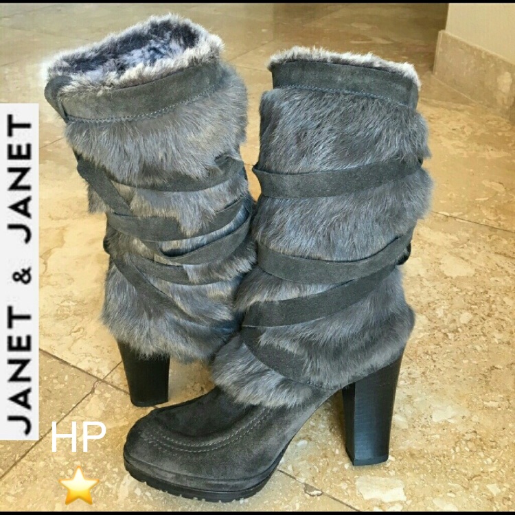 Gray Faux-Fur Heeled Boot